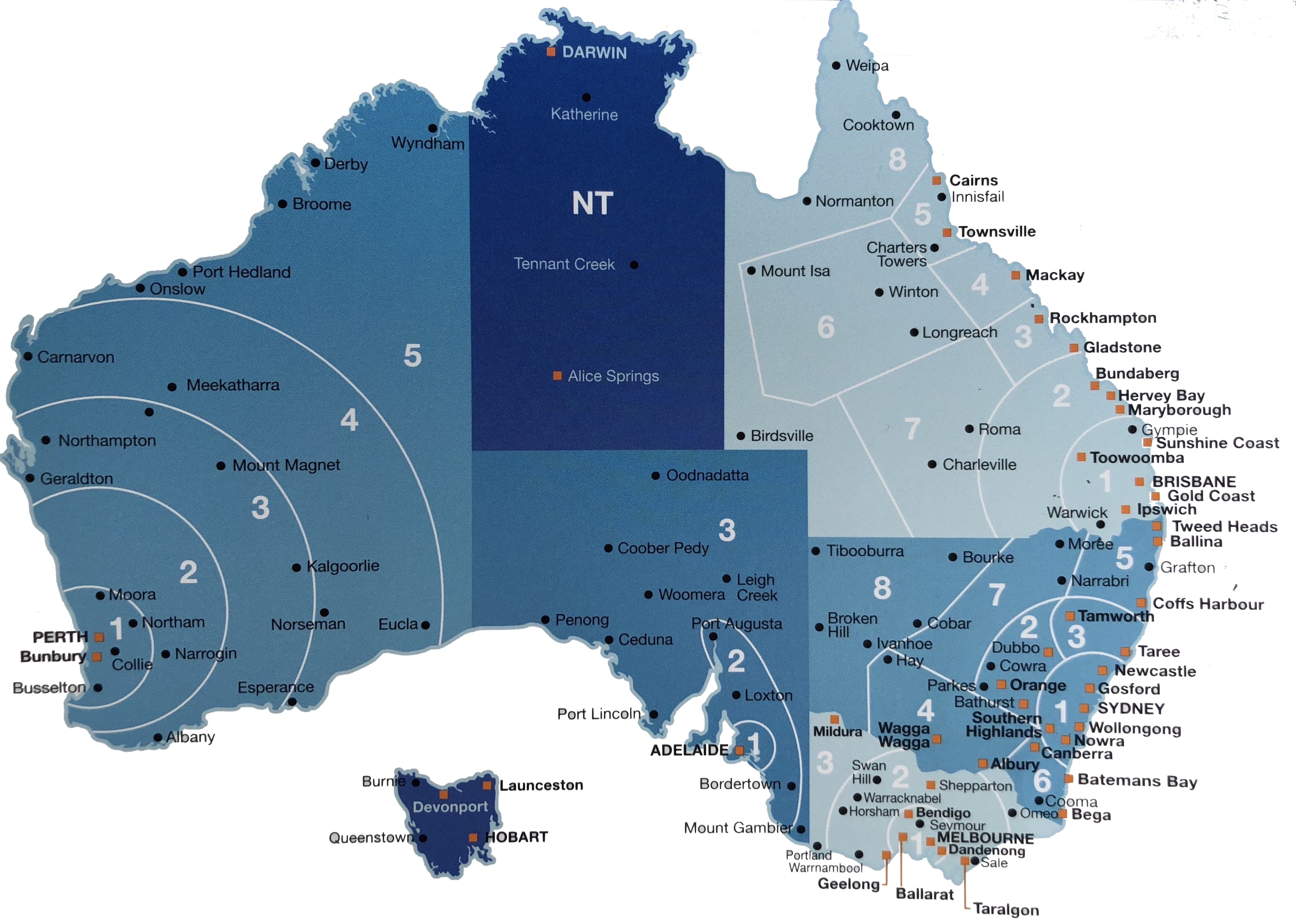 Map of Australia Freight Areas
