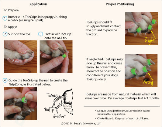 Chart showing ToeGrips application and gluing