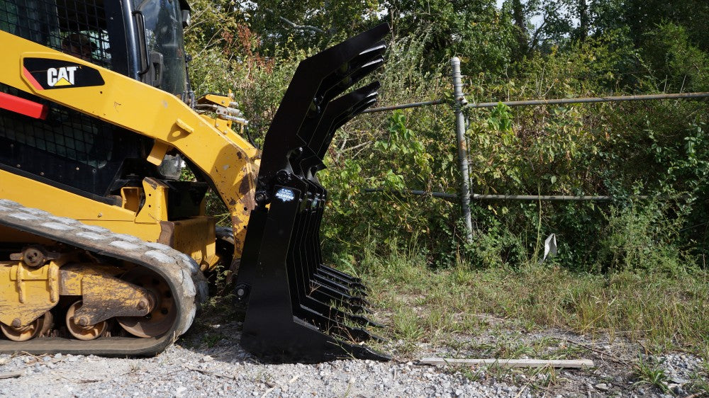 skid steer grapple rake- open