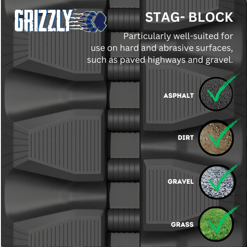 Staggered Block Tread Pattern - Grizzly Rubber Tracks