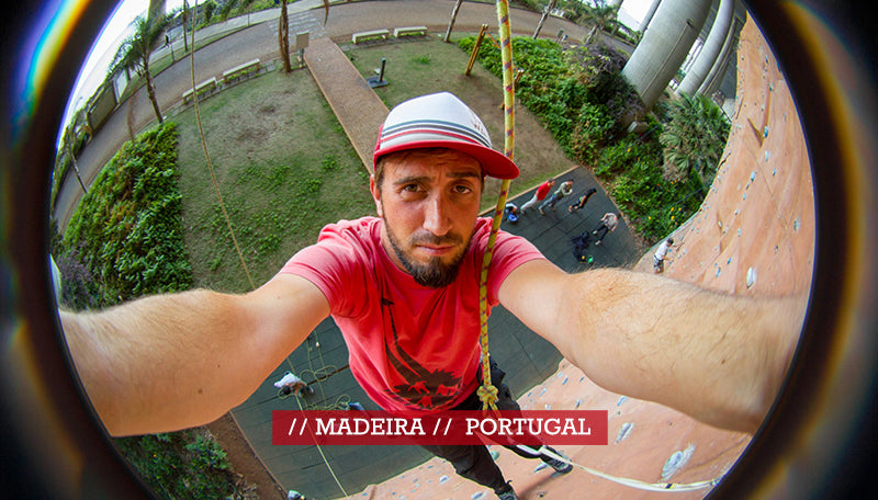 Nuno Caldeira profile picture circular fisheye climbing climber climbing wall selfie Lensbaby Artists Nuno Caldeira