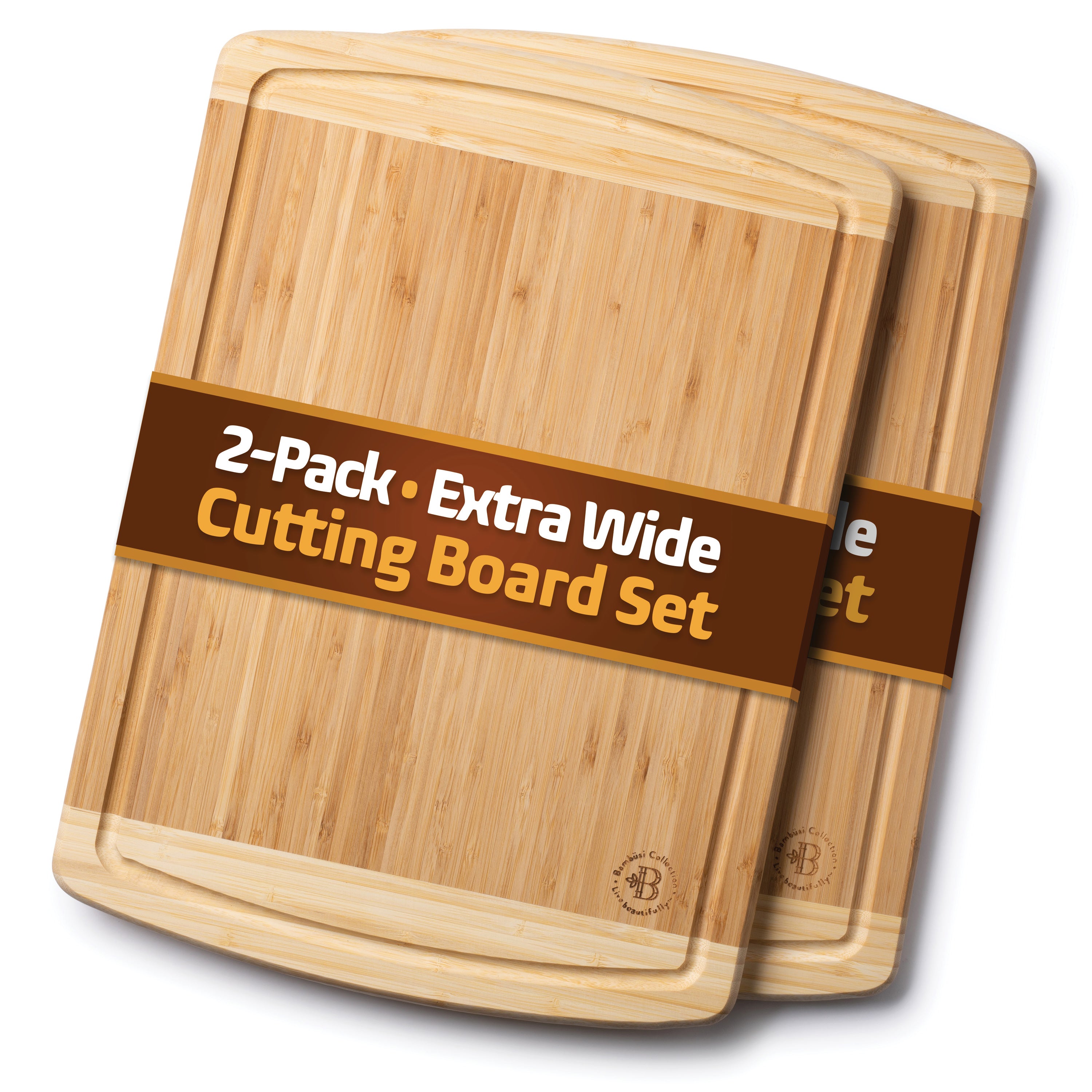 Thick Bamboo Cutting and Chopping Board with Drip Grooves, Set of 2-image-1