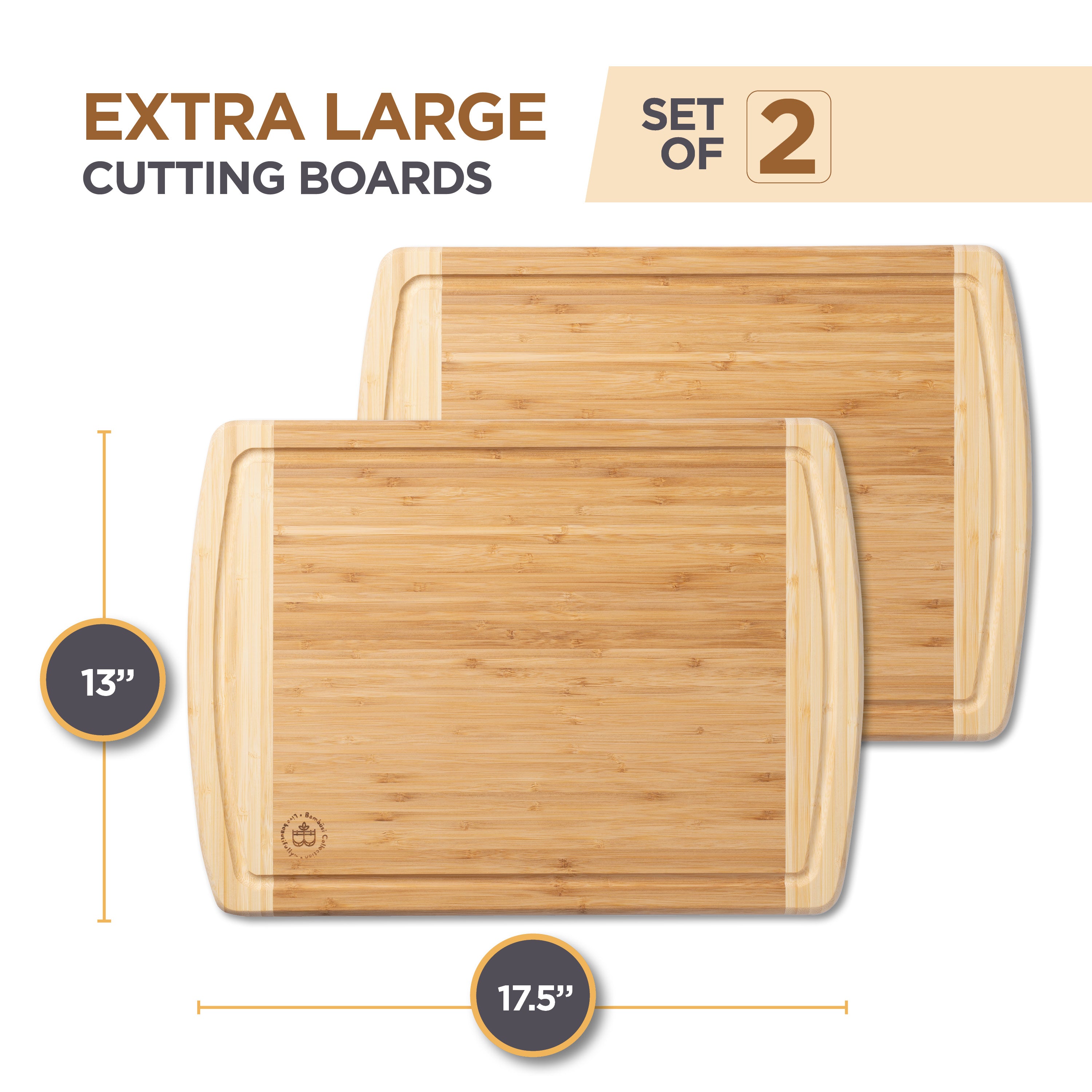 Thick Bamboo Cutting and Chopping Board with Drip Grooves, Set of 2-image-5