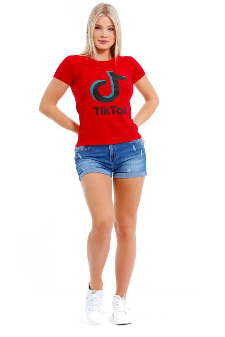 TEE SHIRT ROUGE IMPRIME TIK  TOK  PETIT PRIX TENDANCE 