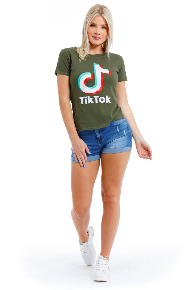 TEE SHIRT KAKI IMPRIME TIK  TOK  PETIT PRIX TENDANCE 