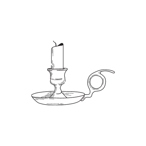 Melting Candle in Candle Holder. Drawing is in black and white