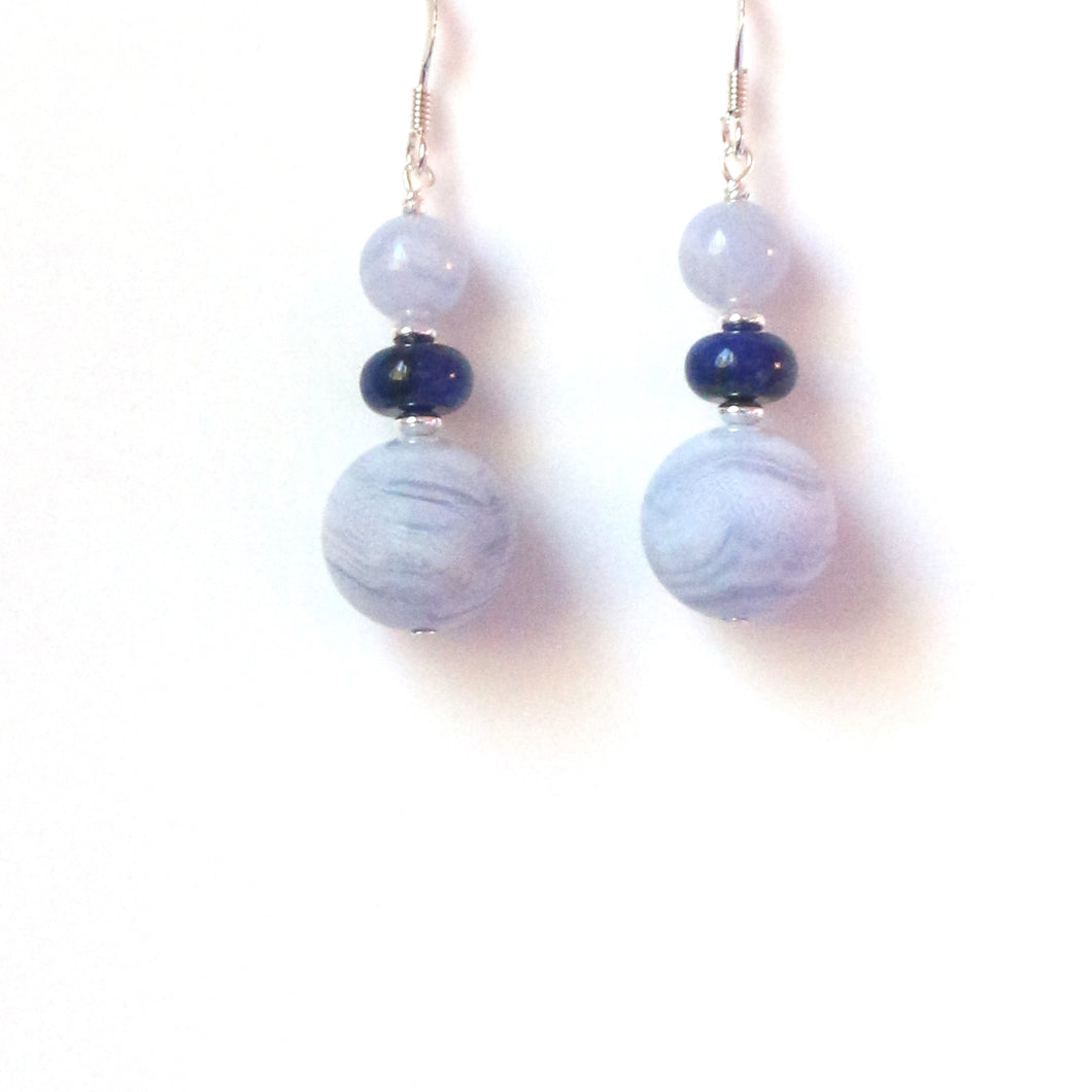 Blue Earrings with Blue Lace Agate Lapis Lazuli and Sterling Silver