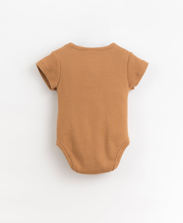 Printed Rib Body Suit With Shoulder Opening Organic Cotton - Tea