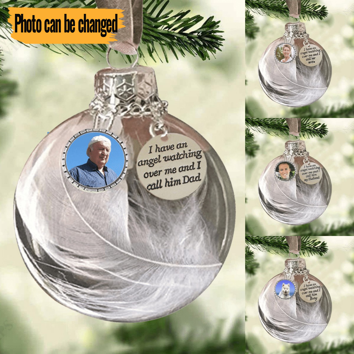 Memorial Christmas Ornaments Feather Ball - A Piece of My Heart Is In  Heaven Memorial Ornament