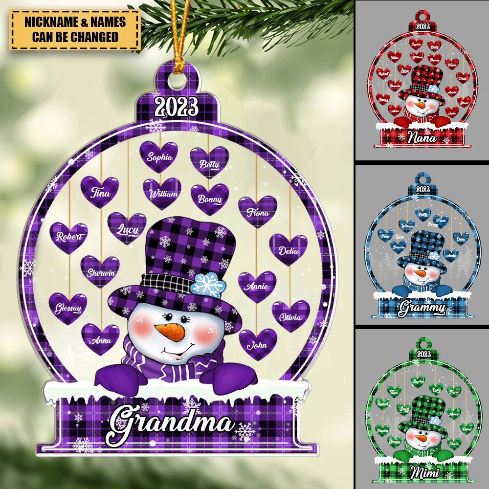 Pinky Glitter Christmas Snowman Grandma Mommy Hanging Snowball Kids Pe -  HumanCustom - Unique Personalized Gifts Made Just for You