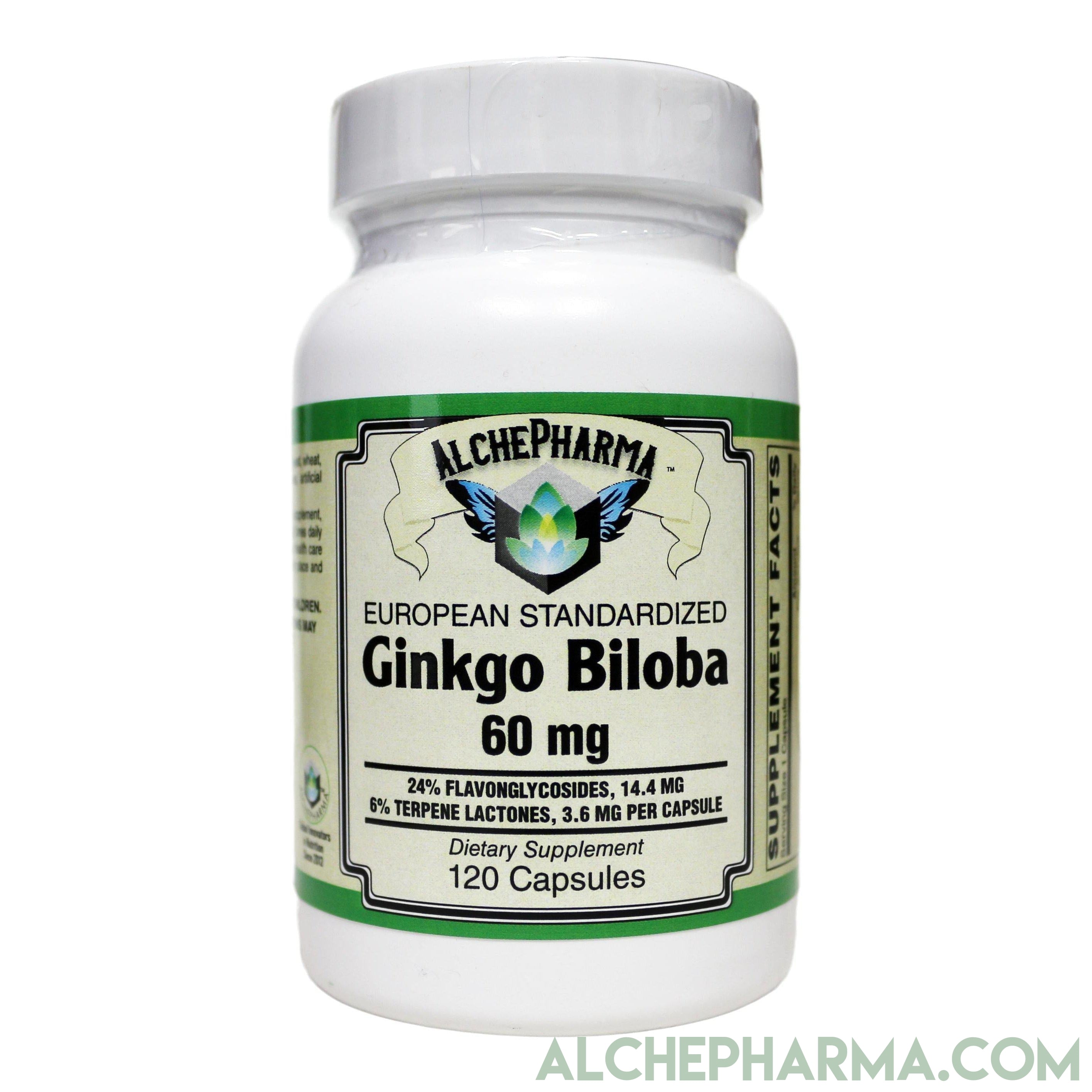 Zending Bedenk hop Ginkgo Biloba 60 mg- European Standardized to 24% Flavonglycosides, 6% –  AlchePharma