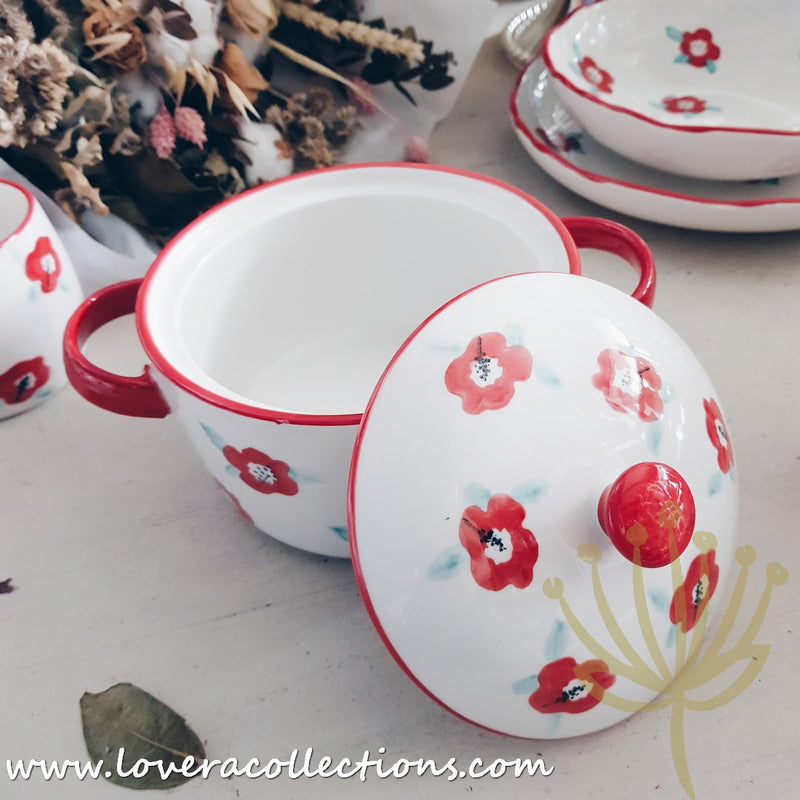 *LAST PRICE CLEARANCE PROMO* Handmade Red Floral Drinkware & Dinnerware Collection