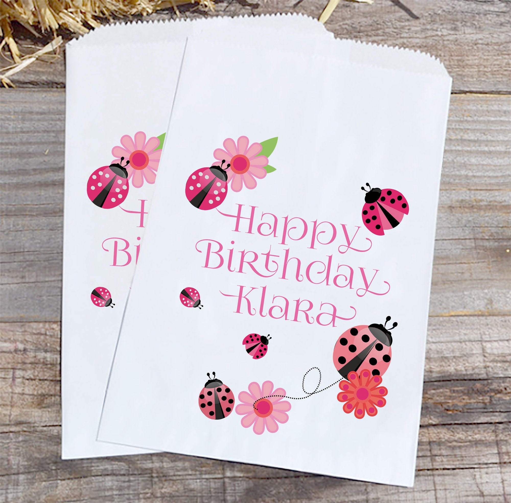 Happy Birthday Little Bug Pink Ladybug Kids Party Favor Bags, Birthday – 6  Elm Designs