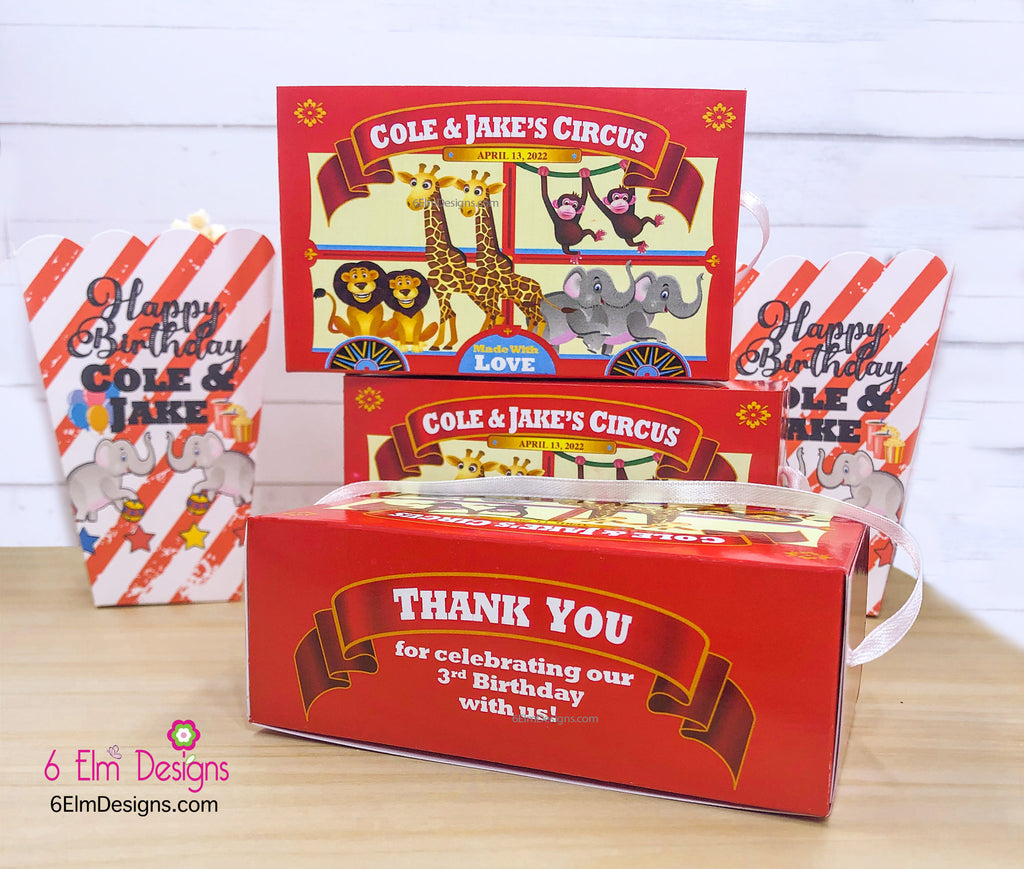 Twin Animal Cracker Boxes, Animal Cookie Boxes, Twin Circus Birthday Favors