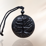 arbre de vie, lithotherapie, obsidienne noire, pendentif, pierre ENAE Mineraux