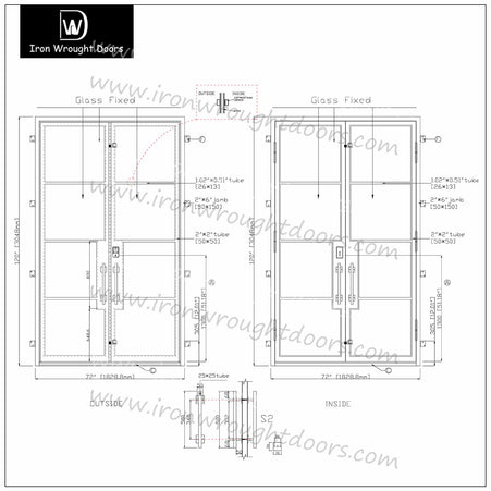 iwd-double-frech-doors-square-top-drawing