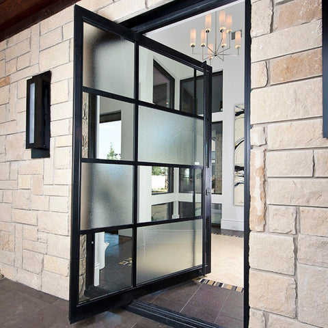 Iron French Pivot Door CID-PV015 12-Lite Panel and Two-Tone Glass