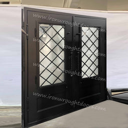 IWD IronWroghtDoors-black-entry-double-door-clear-glass-with-kickplate-back
