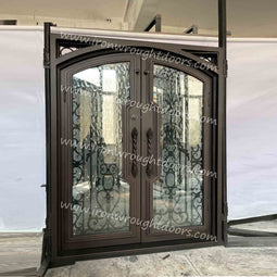 IWD IronWroghtDoors-steel-aged-bronze patina-entry-double-door-flemish-glass-with-sidelight-square-top-back.jpg__PID:83d068ea-f490-4fca-be9d-e0112ce20c24