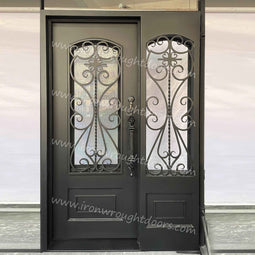 IWD IronWroghtDoors-steel-black-entry-single-door-with-sidelight-front