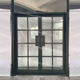IWD IronWroghtDoors-steel-black-french-door-8-lite-clear-square-top-front