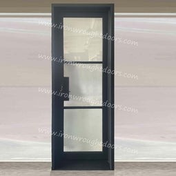 IWD IronWroghtDoors-steel-black-single-door-3-lite-clear-glass-right-hand-inswing-front