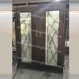 IWD IronWroghtDoors-steel-oil-rubbed-bronze-entrance-double-door-frosted-glass-one-lite-back