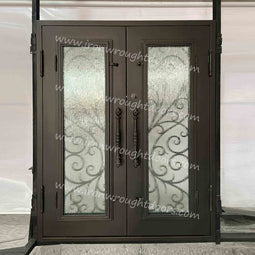 IWD IronWroghtDoors-steel-oil-rubbed-bronze-entry-double-door-1-lite-rain-glass-back