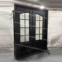 IWD IronWroghtDoors-steel-oil-rubbed-bronze-entry-double-door-8-lite-rain-glass-kickplate-front