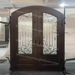 IWD IronWroghtDoors-steel-oil-rubbed-bronze-entry-double-door-rain-glass-with-kickplate-back