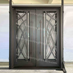 IWD IronWroghtDoors-steel-oil-rubbed-bronze-entry-double-door-with-screen-curved-line-front