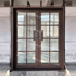 IWD IronWroghtDoors-steel-oil-rubbed-bronze-french-double-door-8-lite-clear-square-top-front
