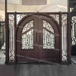 IWD IronWroghtDoors-steel-oil rubbed- bronze-entry-double-door-rain-glass-with-sidelight-square-top-IWD IronWroghtDoors-steel-oil rubbed- bronze-entry-double-door-rain-glass-with-sidelight-square-top-arched-inside-front