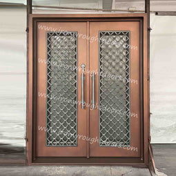 IWD IronWroghtDoors-steel-rusty-Red-entry-double-door-frosted-glass-with-screen-front