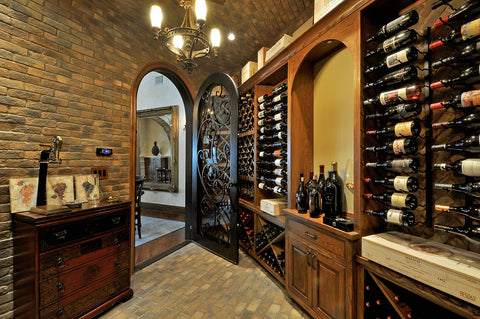 Wine Cellar Iron Single Door With Scrollwork and Round Top