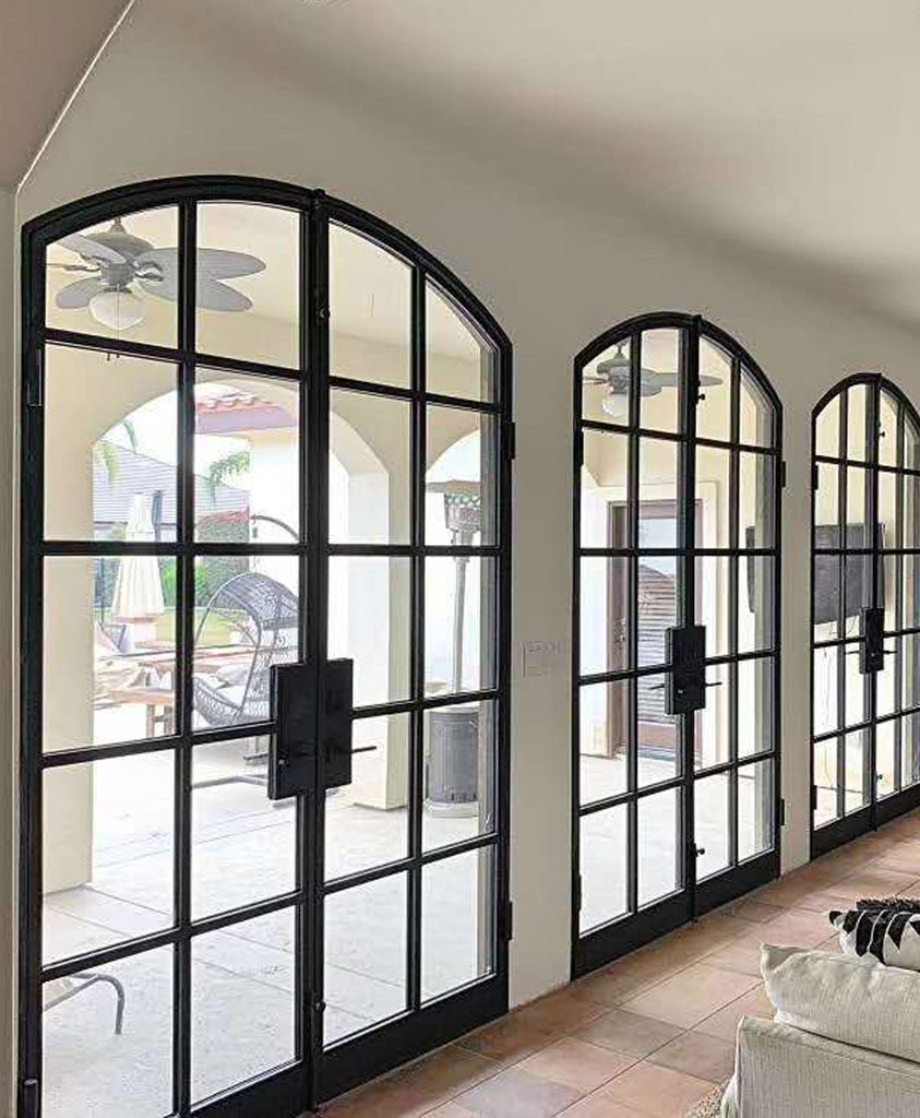 IWD Iron Wrought Doors Black Frame Full Glass Wrought Iron French Doors