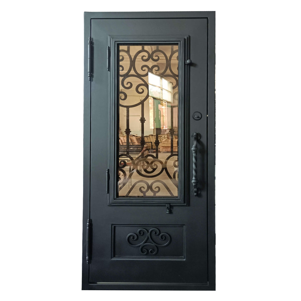 wrought-iron-single-door-with-tea-colored-glass-back