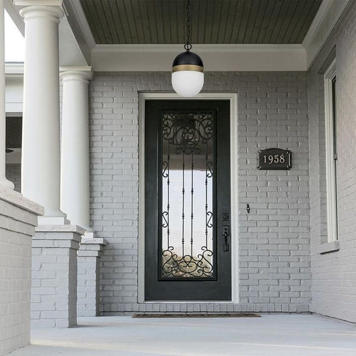 Beautiful Wrought Iron Entry Doors Low-e Glass Square Top Matte Black