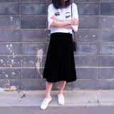 Carly Velvet Midi Skirt- Black