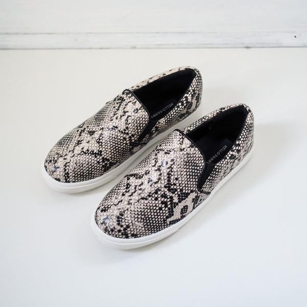 Noah Beige Snake Print Slip On Shoes – HELLO PARRY