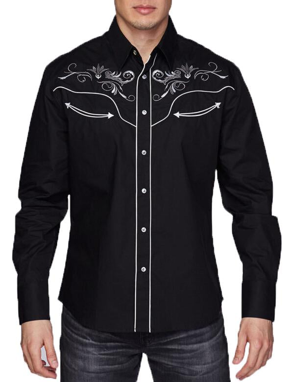 Mens Shirt Western Embroidery Cowboy Shirt with Long Sleeve Snap ...