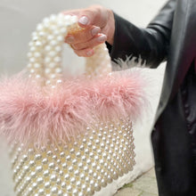 Load image into Gallery viewer, ‘Frou frou’ beaded Pearl bag with pink feather trim

