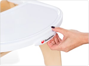 Foundations Easy Serve Ultra-Efficient Feeding Chair - Pull on front Foundations logo to remove tray for easy-loading