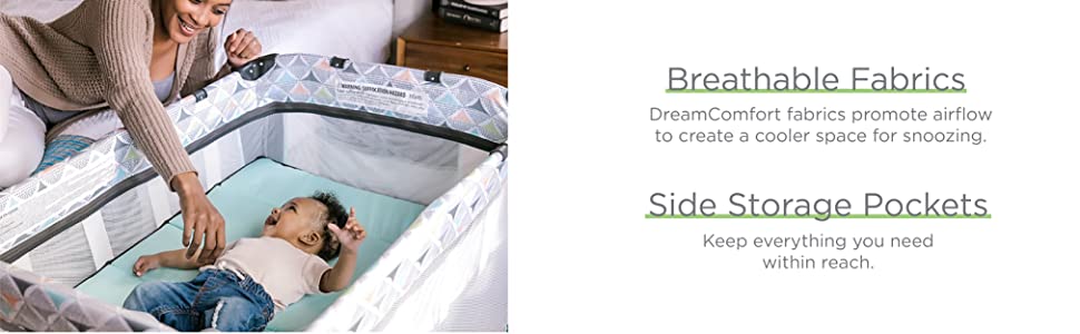 Breathable fabrics, DreamComfort for more comfortable snoozing and side storage pockets