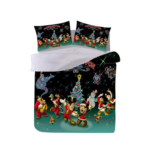 Mickey Minnie Christmas Bedding Set Duvet Cover Pillowcase Happy