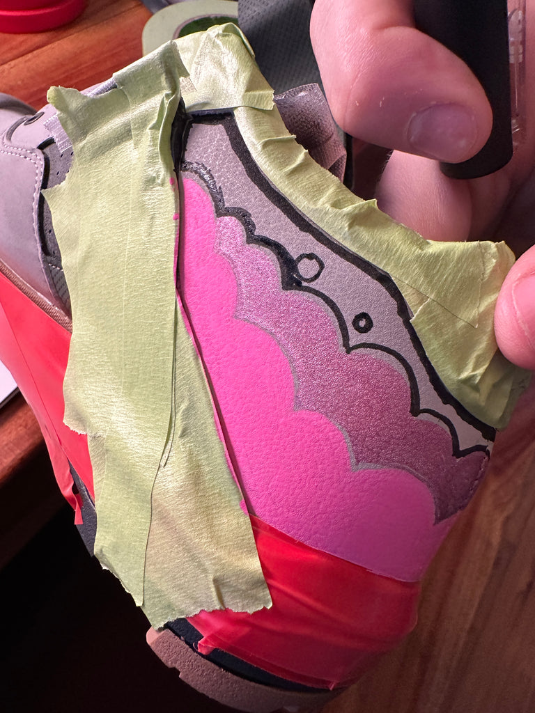 Jill Kintner custom painting her Shimano GE7 MTB shoes