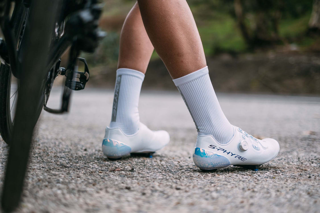 Shimano's new SH-RC903PWR S-PHYRE high performance road bicycle shoe in white e