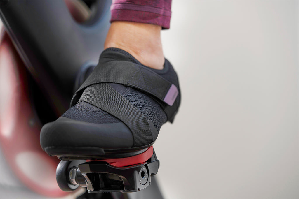 Shimano's New IC1 Indoor Cycling shoes using the Look Delta Cleat on a Peloton bike