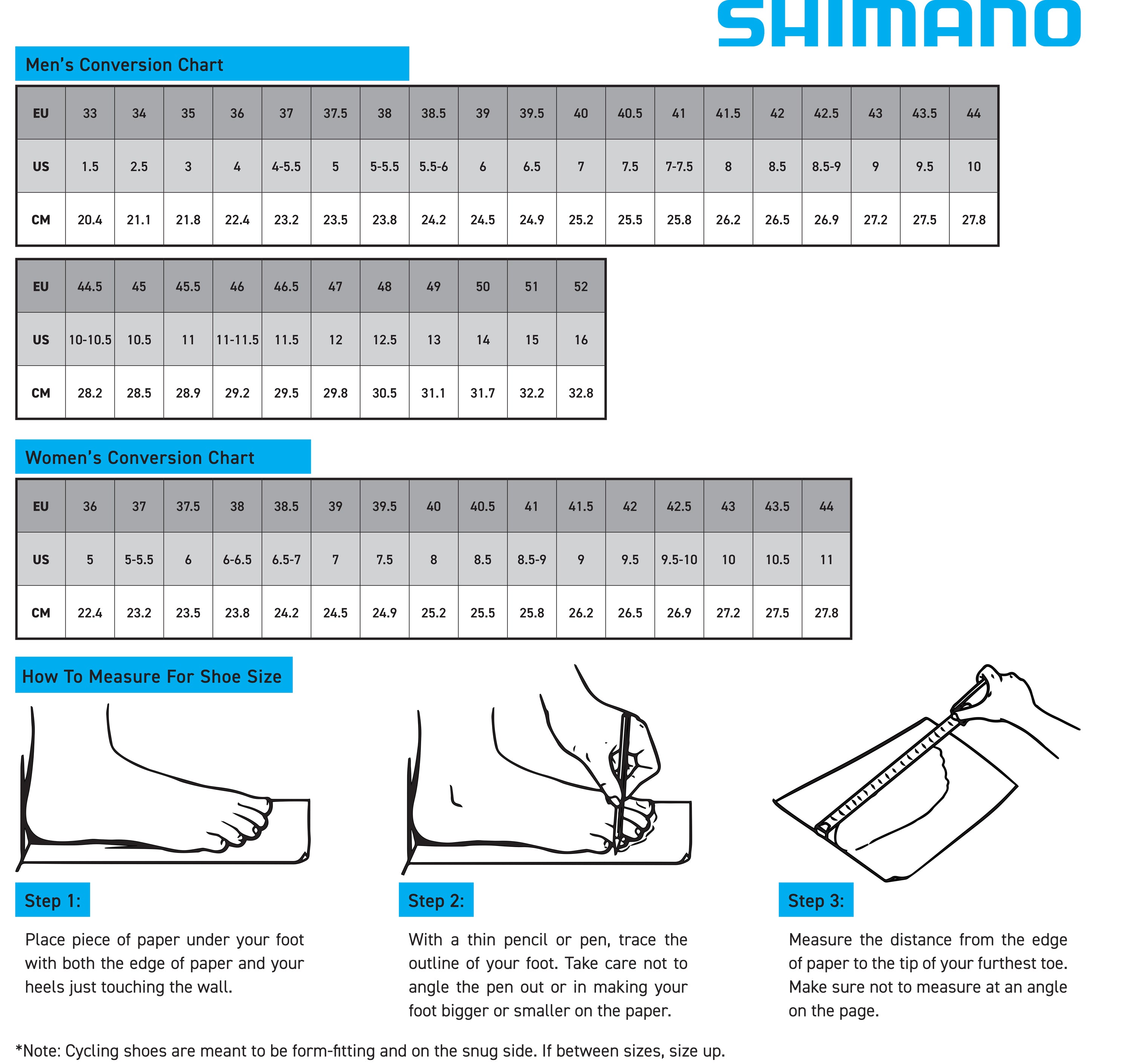 SHIMANO FOOTWEAR SIZE CHART | RIDE SHIMANO – Ride Shimano