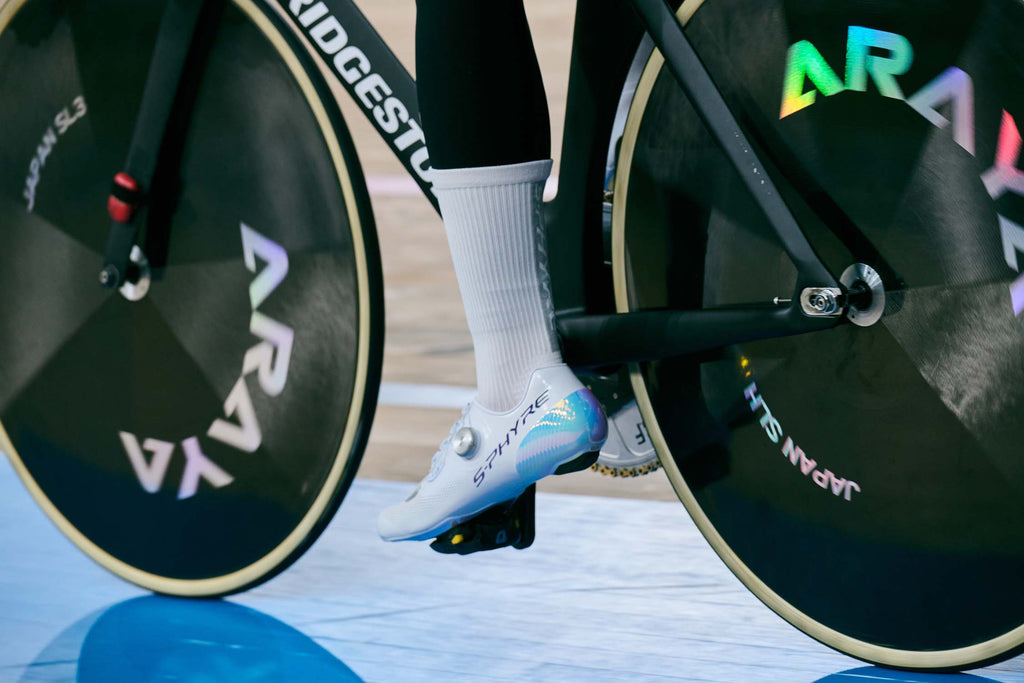 Shimano's SH-RC903-PWR S-PHYRE road bike shoe being used for olympic track racing